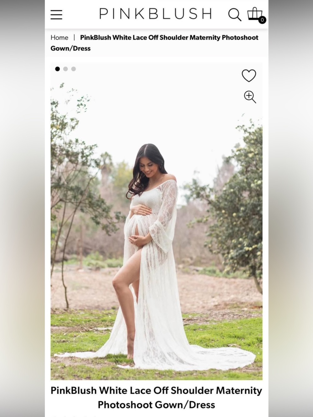 Pinkblush White Lace Off-Shoulder Maternity Robe Gown